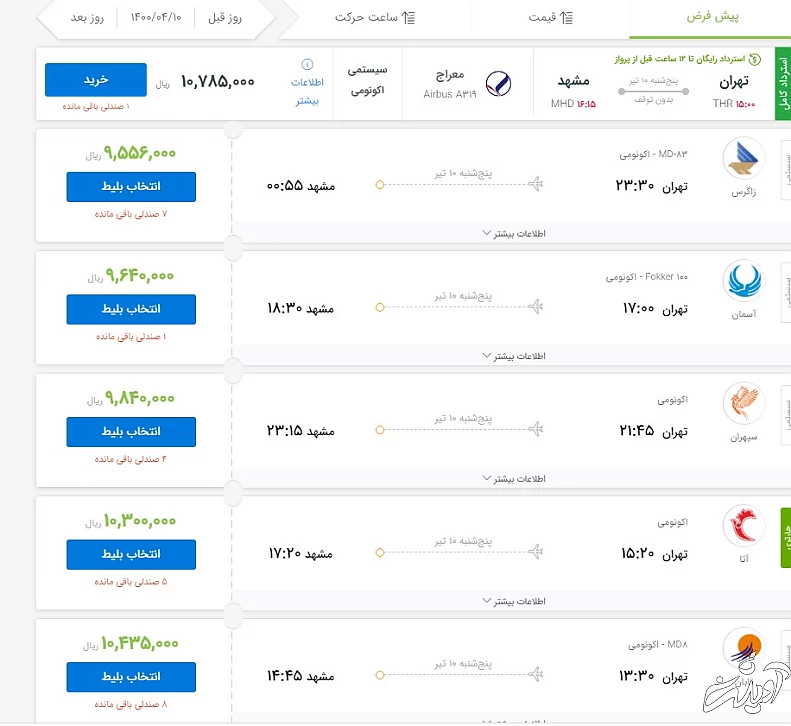 پافشاری ایرلاین ها بر افزیش 400 هزار تومانی نرخ های بلیت خود/ پای تعزیرات حکومتی به نرخ بلیت هواپیما باز شد